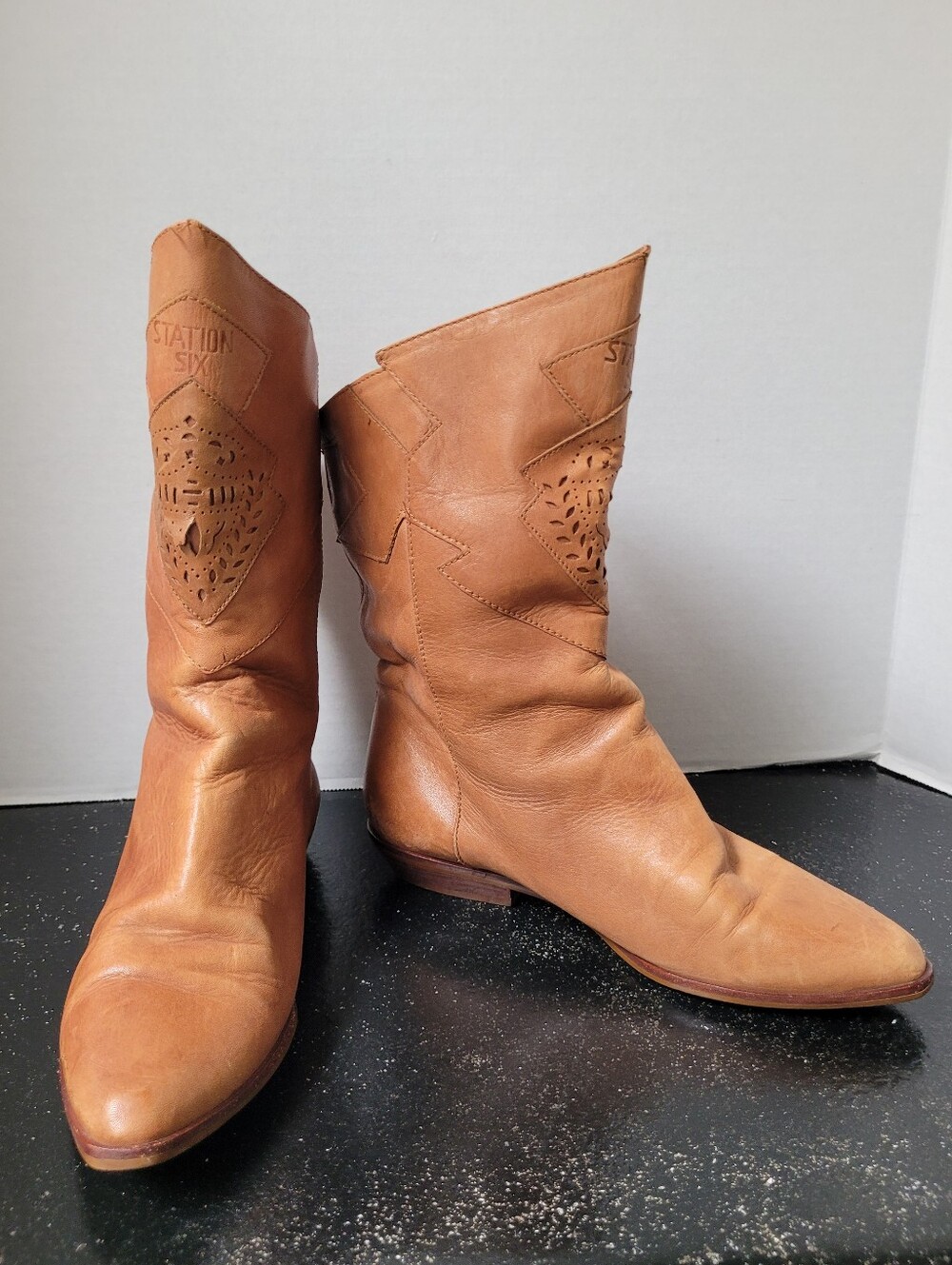 Nicole "Station Six" tan leather slouch cowboy boot